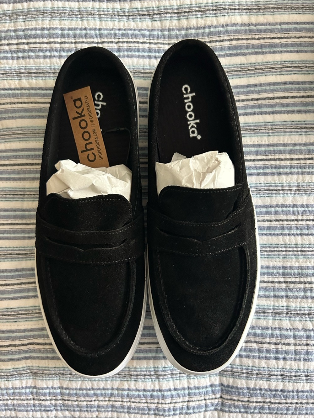 Chooka Black Suede Slip-On Loafers with White Sole
